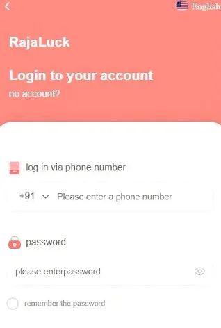 Raja Luck login page